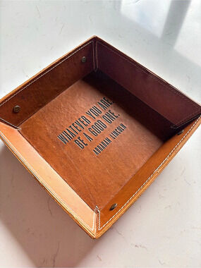 Magnolia Lincoln Genuine Leather Office Desk Entryway Jewelry Watch Tray Brown